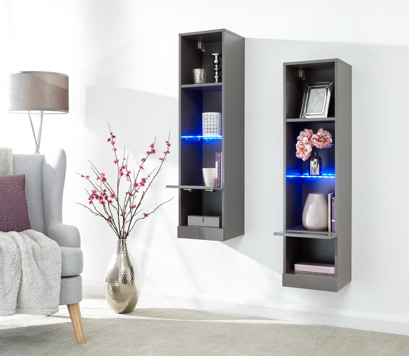 GFW Shelving Unit Galicia Tall Shelf Unit With Led Grey Bed Kings