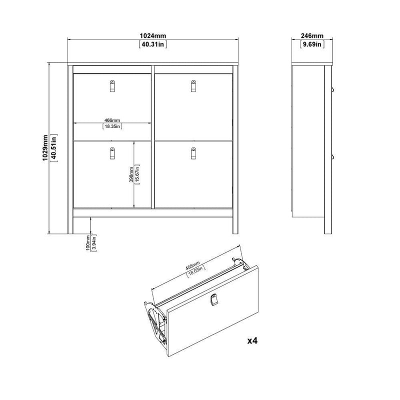 FTG Shoe Cabinet Barcelona Shoe Cabinet 4 Compartments In White Bed Kings