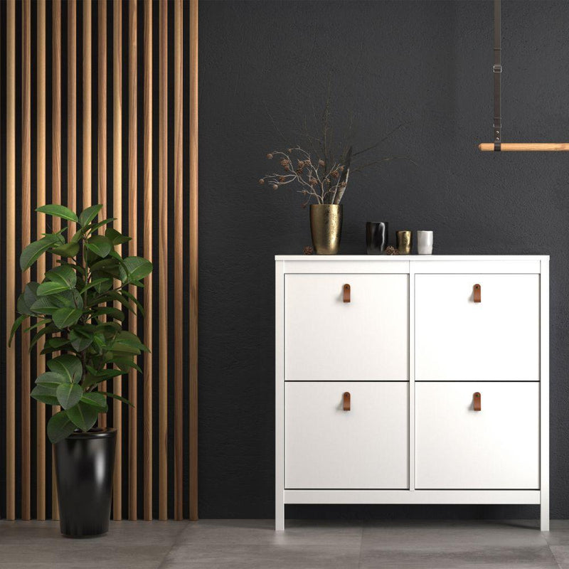 FTG Shoe Cabinet Barcelona Shoe Cabinet 4 Compartments In White Bed Kings