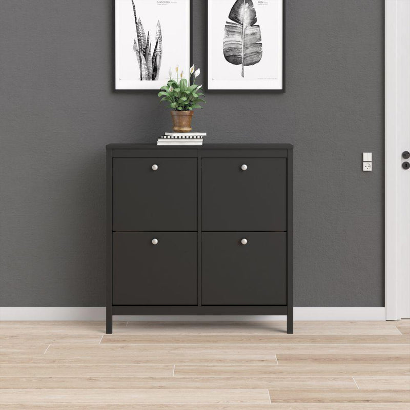 FTG Shoe Cabinet Madrid Shoe Cabinet 4 Compartments In Matt Black Bed Kings