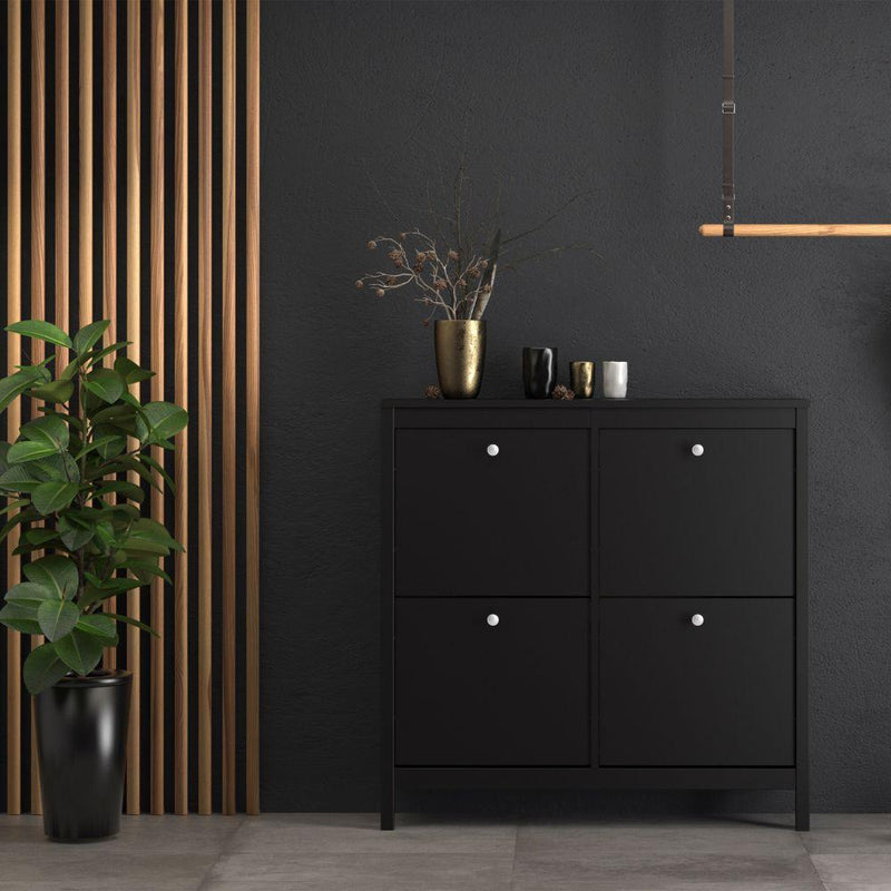 FTG Shoe Cabinet Madrid Shoe Cabinet 4 Compartments In Matt Black Bed Kings
