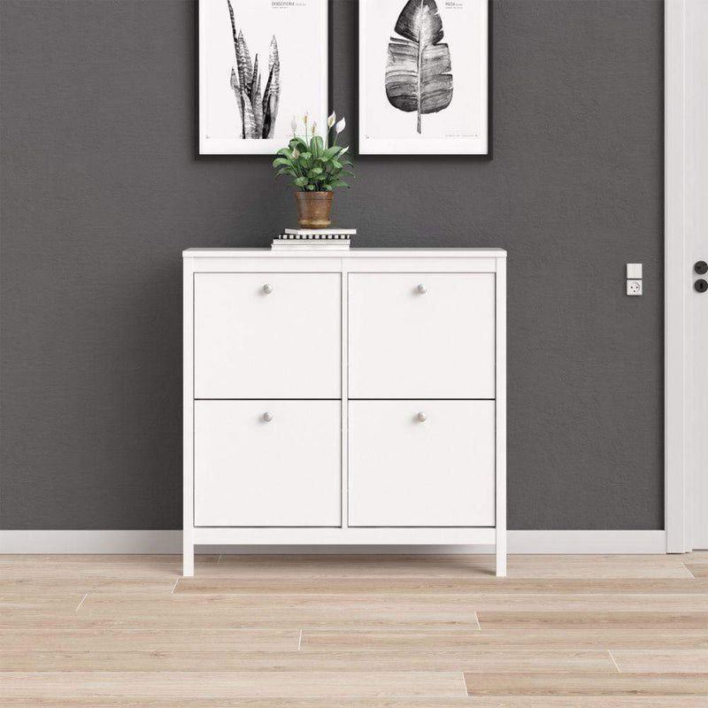 FTG Shoe Cabinet Madrid Shoe Cabinet 4 Compartments In White Bed Kings
