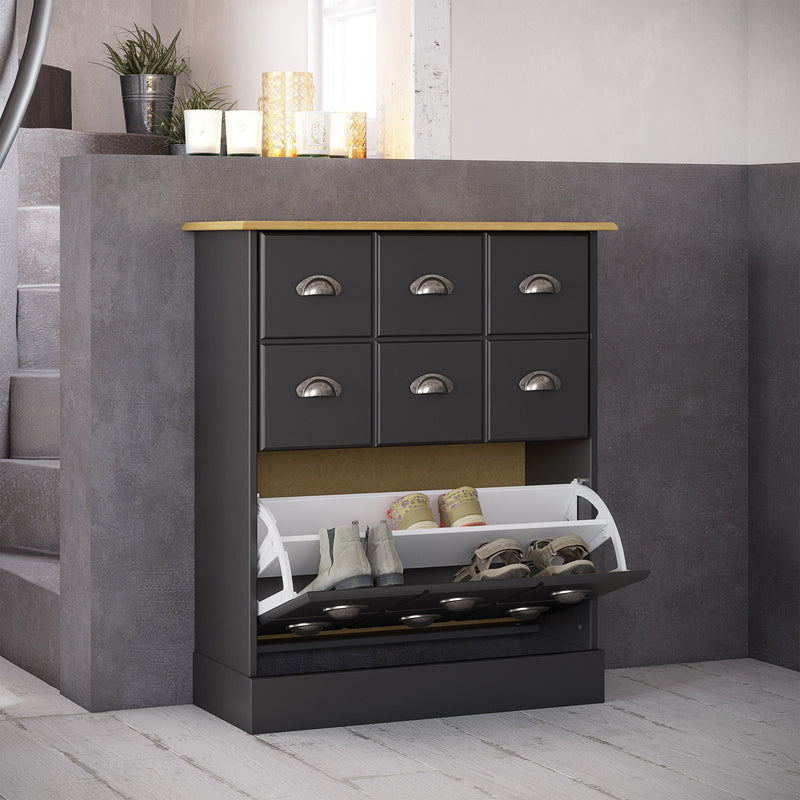 FTG Shoe Cabinet Nola Shoe Cabinet Black & Pine Bed Kings
