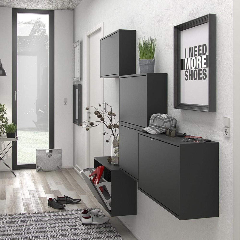 FTG Shoe Cabinet Shoe cabinet  with 1 tilting door and 1 layer - Matt Black Bed Kings
