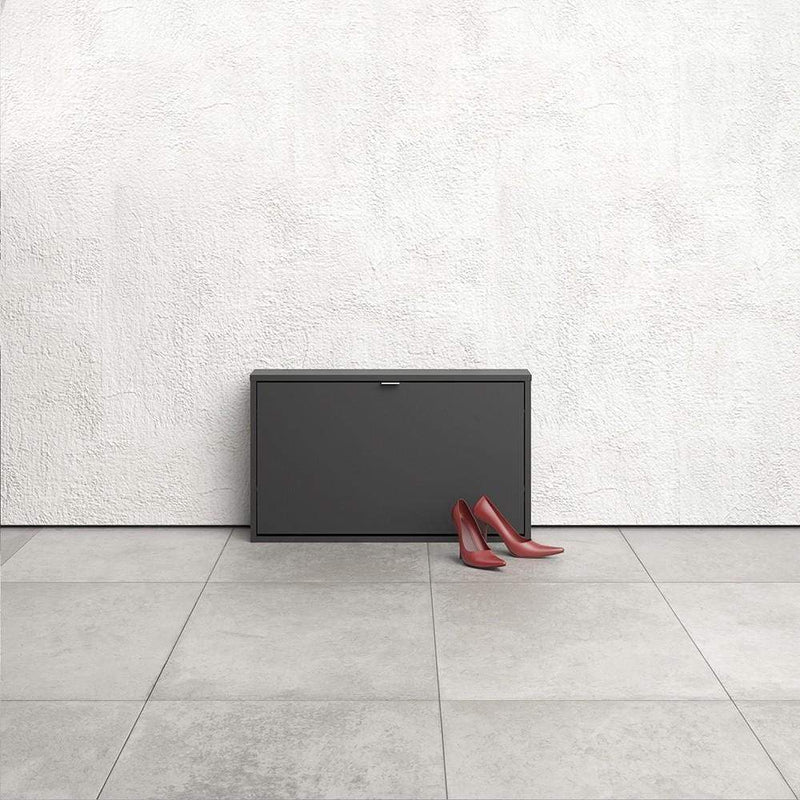 FTG Shoe Cabinet Shoe cabinet  with 1 tilting door and 1 layer - Matt Black Bed Kings