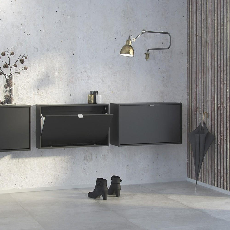 FTG Shoe Cabinet Shoe cabinet  with 1 tilting door and 1 layer - Matt Black Bed Kings