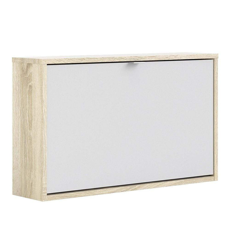 FTG Shoe Cabinet Shoe cabinet  with 1 tilting door and 1 layer - Oak structure White Bed Kings
