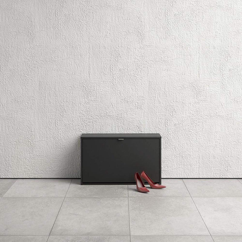 FTG Shoe Cabinet Shoe cabinet  with 1 tilting door and 2 layers - Matt Black Bed Kings