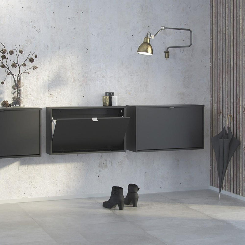 FTG Shoe Cabinet Shoe cabinet  with 1 tilting door and 2 layers - Matt Black Bed Kings