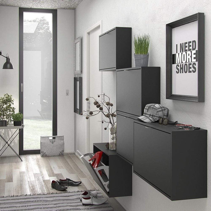 FTG Shoe Cabinet Shoe cabinet  with 1 tilting door and 2 layers - Matt Black Bed Kings