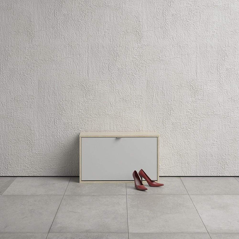 FTG Shoe Cabinet Shoe cabinet  with 1 tilting door and 2 layers - Oak structure White Bed Kings