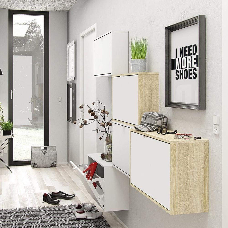 FTG Shoe Cabinet Shoe cabinet  with 1 tilting door and 2 layers - Oak structure White Bed Kings