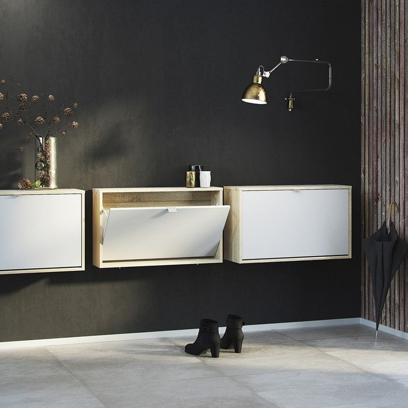 FTG Shoe Cabinet Shoe cabinet  with 1 tilting door and 2 layers - Oak structure White Bed Kings