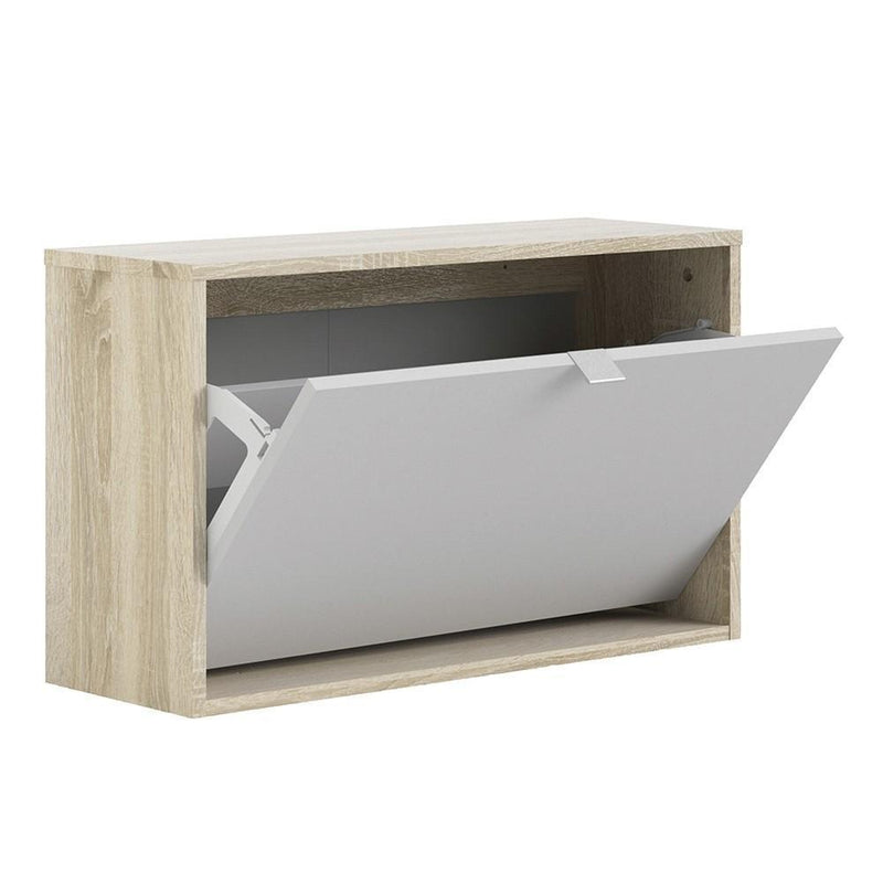 FTG Shoe Cabinet Shoe cabinet  with 1 tilting door and 2 layers - Oak structure White Bed Kings