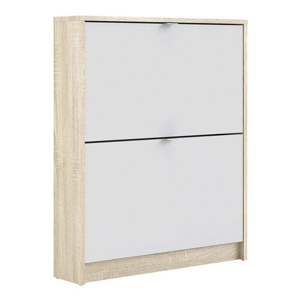 FTG Shoe Cabinet Shoe cabinet  with 2 tilting doors and 1 layer - Oak structure White Bed Kings