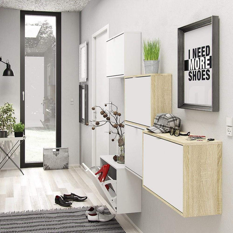 FTG Shoe Cabinet Shoe cabinet  with 2 tilting doors and 1 layer - White Bed Kings