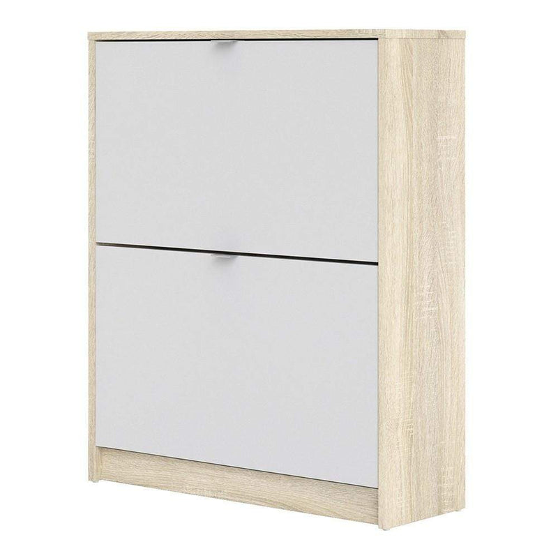 FTG Shoe Cabinet Shoe cabinet  with 2 tilting doors and 2 layers - Oak structure White Bed Kings