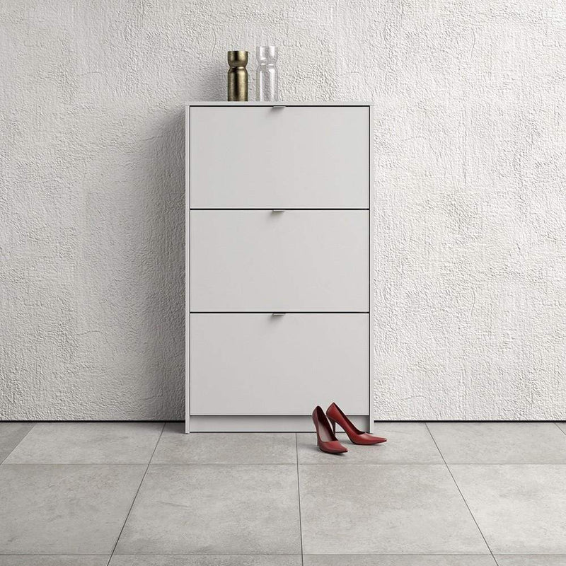 FTG Shoe Cabinet Shoe cabinet with 3 tilting doors and 1 layer - White Bed Kings
