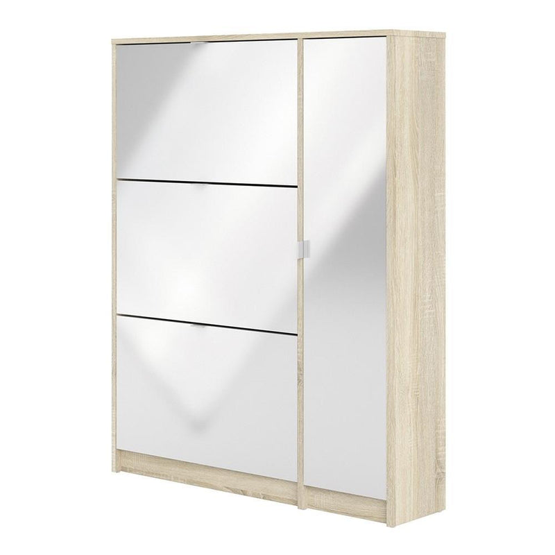 FTG Shoe Cabinet Shoe cabinet with 3 tilting doors and 2 layers +  1 door - Oak structure White high gloss Bed Kings