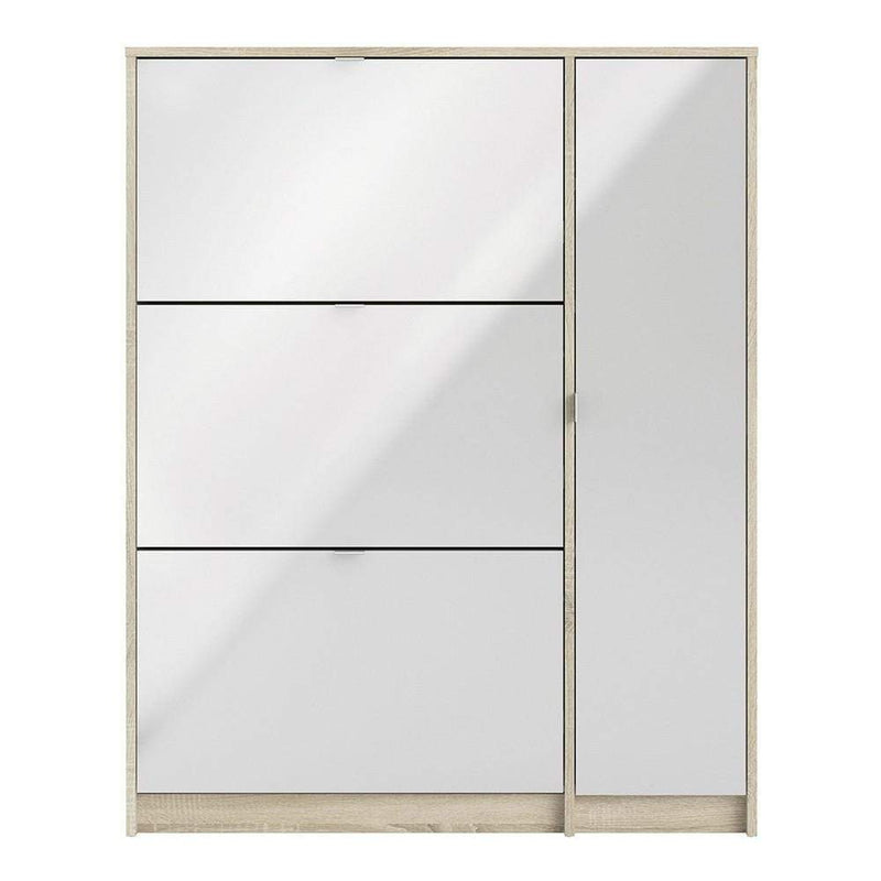 FTG Shoe Cabinet Shoe cabinet with 3 tilting doors and 2 layers +  1 door - Oak structure White high gloss Bed Kings