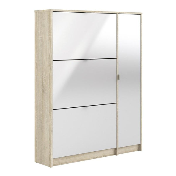 FTG Shoe Cabinet Shoe cabinet with 3 tilting doors and 2 layers +  1 door - Oak structure White high gloss Bed Kings