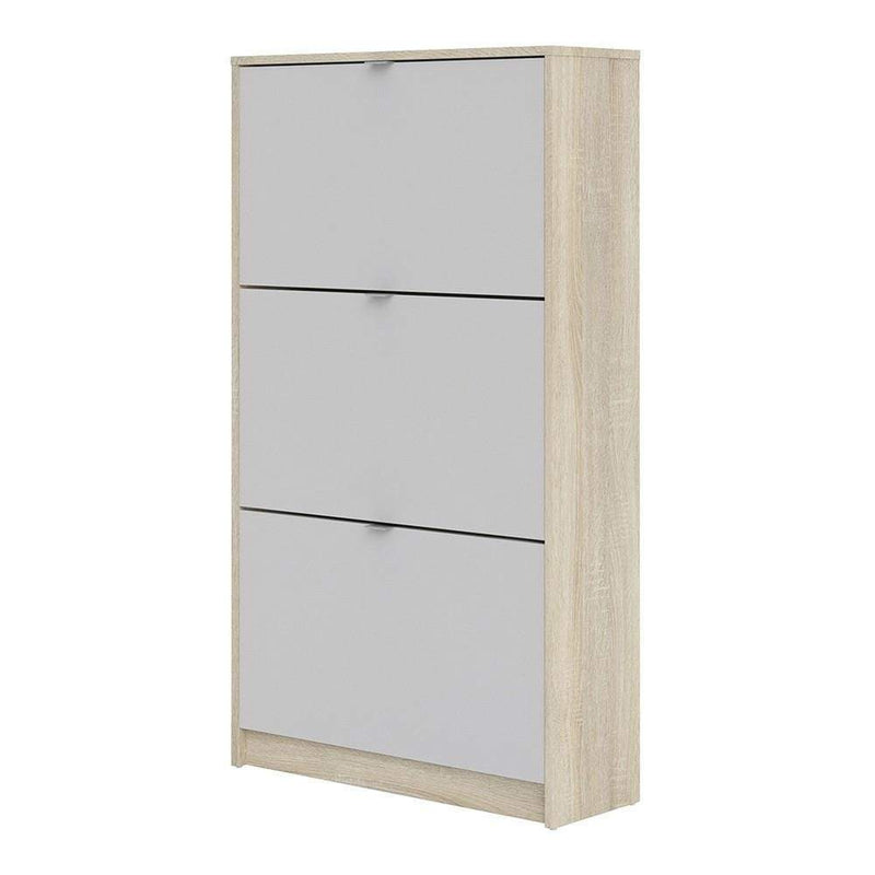 FTG Shoe Cabinet Shoe cabinet  with 3 tilting doors and 2 layers - Oak structure White Bed Kings