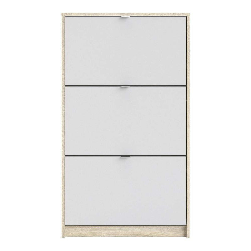 FTG Shoe Cabinet Shoe cabinet  with 3 tilting doors and 2 layers - Oak structure White Bed Kings