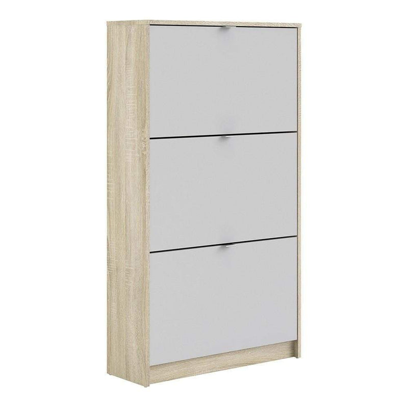 FTG Shoe Cabinet Shoe cabinet  with 3 tilting doors and 2 layers - Oak structure White Bed Kings