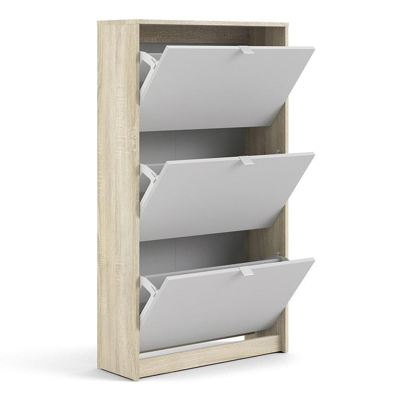 FTG Shoe Cabinet Shoe cabinet  with 3 tilting doors and 2 layers - Oak structure White Bed Kings