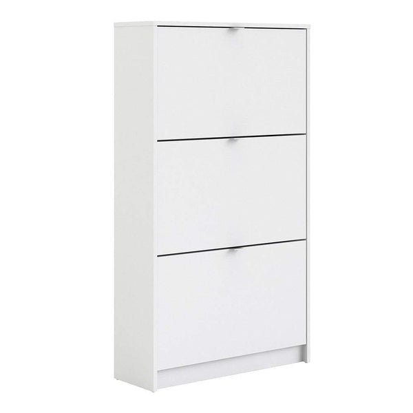 FTG Shoe Cabinet Shoe cabinet  with 3 tilting doors and 2 layers - White Bed Kings