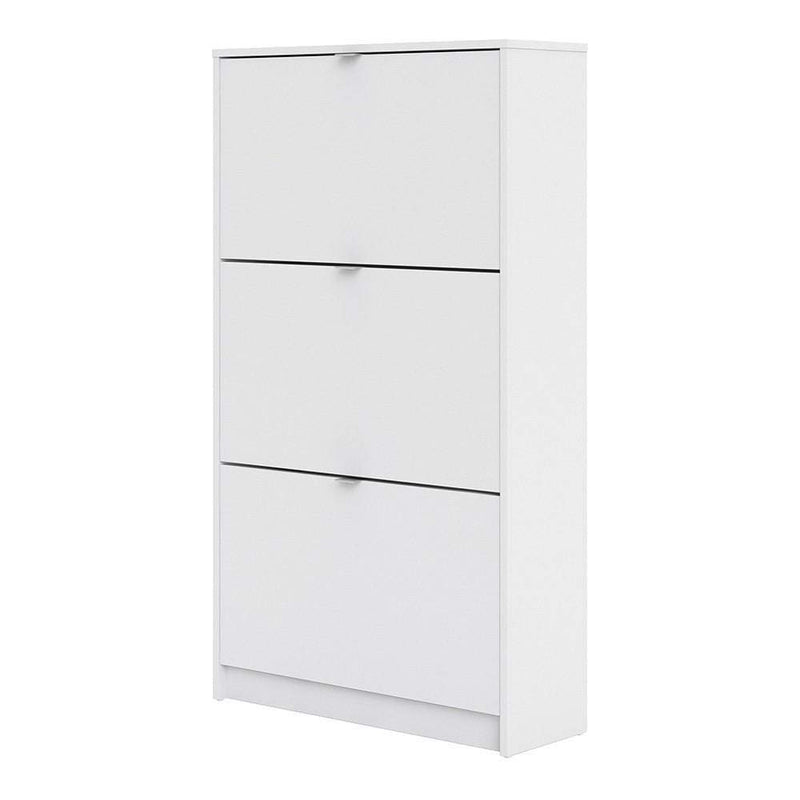 FTG Shoe Cabinet Shoe cabinet  with 3 tilting doors and 2 layers - White Bed Kings