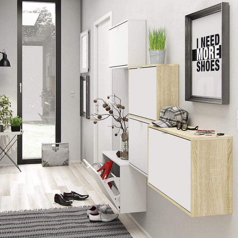 FTG Shoe Cabinet Shoe cabinet  with 3 tilting doors and 2 layers - White Bed Kings