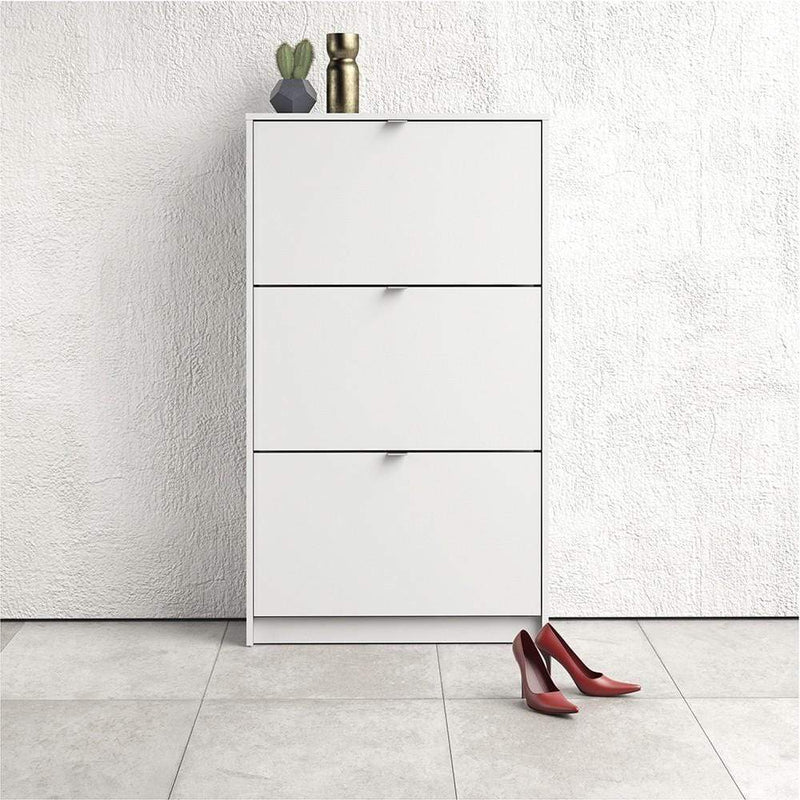 FTG Shoe Cabinet Shoe cabinet  with 3 tilting doors and 2 layers - White Bed Kings
