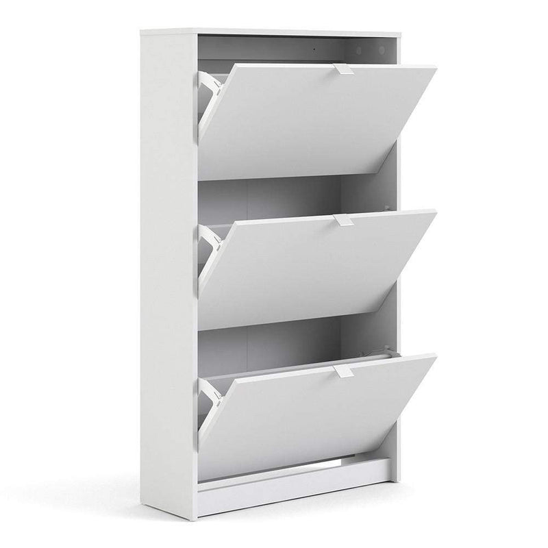 FTG Shoe Cabinet Shoe cabinet  with 3 tilting doors and 2 layers - White Bed Kings