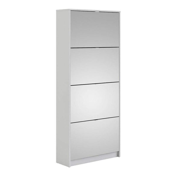 FTG Shoe Cabinet Shoe cabinet with 4 mirror tilting doors and 2 layers - White Bed Kings