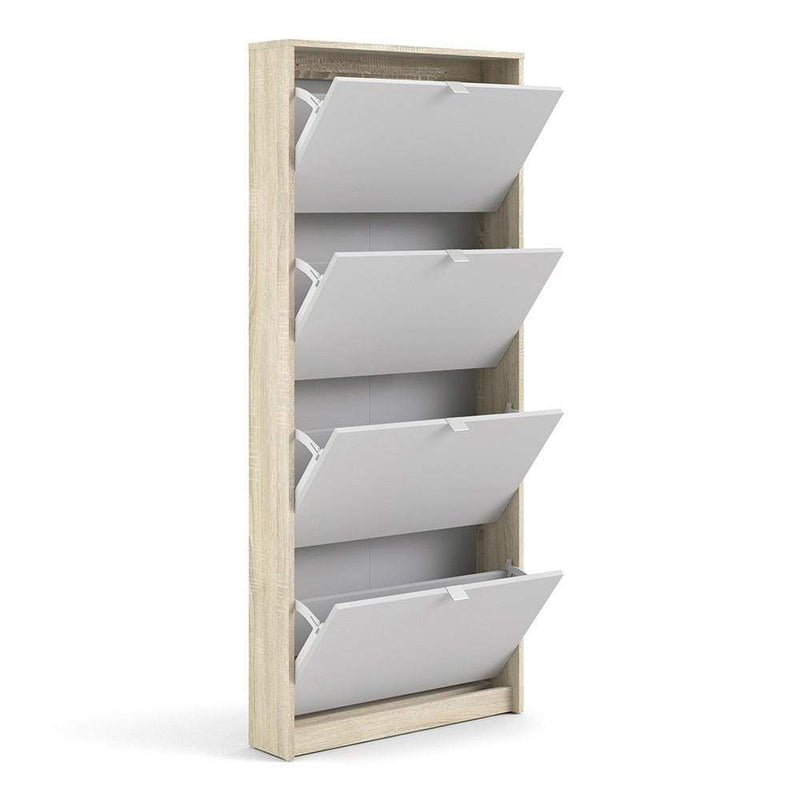 FTG Shoe Cabinet Shoe cabinet  with 4 tilting doors and 1 layer - Oak structure White Bed Kings