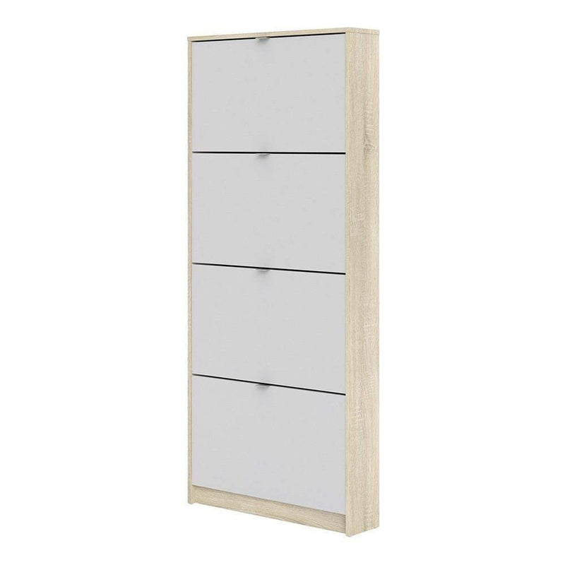 FTG Shoe Cabinet Shoe cabinet  with 4 tilting doors and 1 layer - Oak structure White Bed Kings