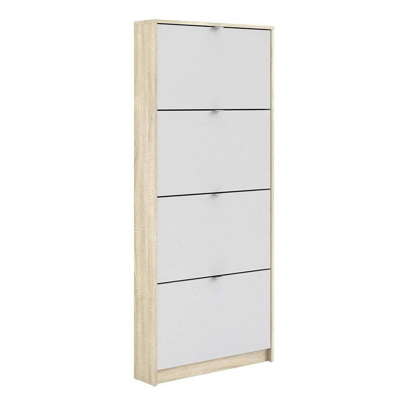 FTG Shoe Cabinet Shoe cabinet  with 4 tilting doors and 1 layer - Oak structure White Bed Kings