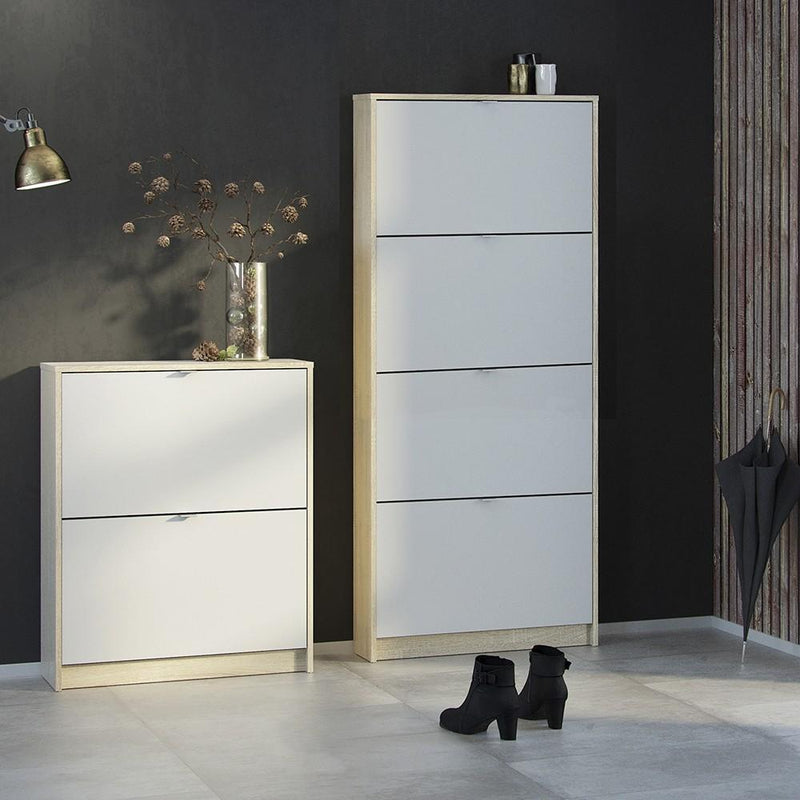 FTG Shoe Cabinet Shoe cabinet  with 4 tilting doors and 1 layer - Oak structure White Bed Kings