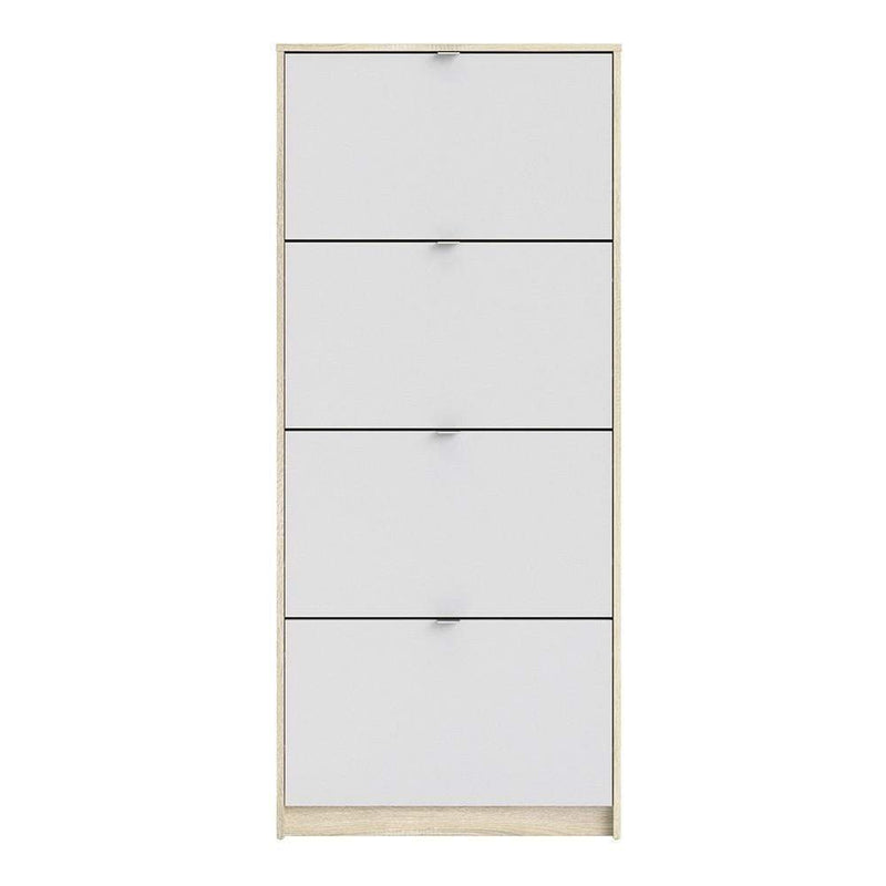 FTG Shoe Cabinet Shoe cabinet  with 4 tilting doors and 1 layer - Oak structure White Bed Kings