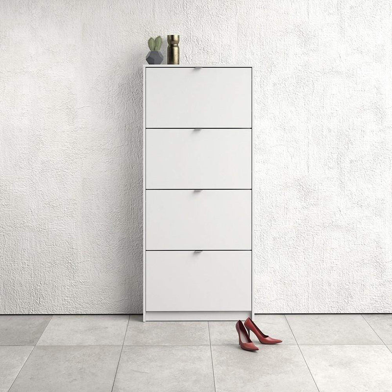 FTG Shoe Cabinet Shoe cabinet  with 4 tilting doors and 1 layer - White Bed Kings