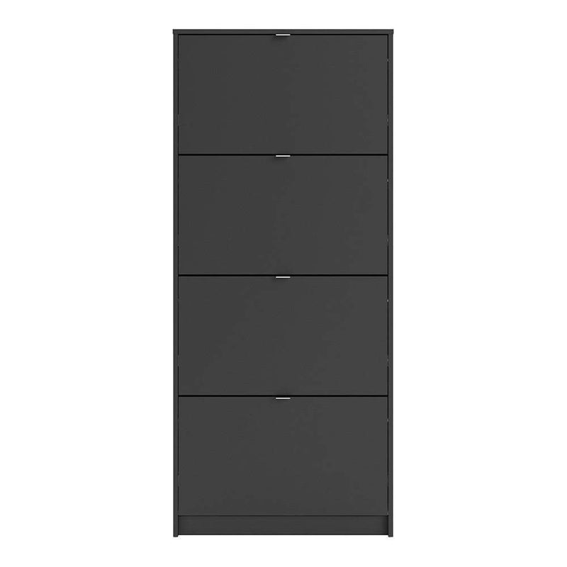 Shoe cabinet  with 4 tilting doors and 2 layers - Matt Black