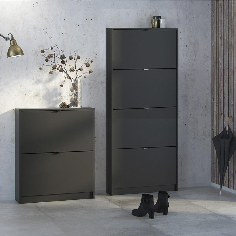 FTG Shoe Cabinet Shoe cabinet  with 4 tilting doors and 2 layers - Matt Black Bed Kings