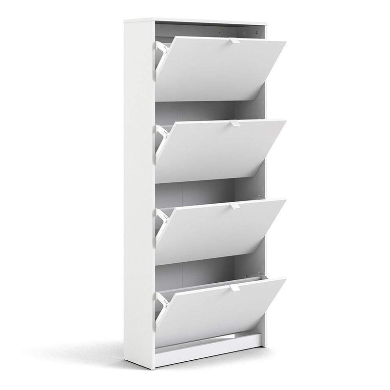 FTG Shoe Cabinet Shoe cabinet  with 4 tilting doors and 2 layers - White Bed Kings