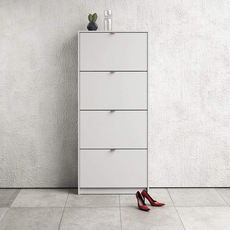 FTG Shoe Cabinet Shoe cabinet  with 4 tilting doors and 2 layers - White Bed Kings