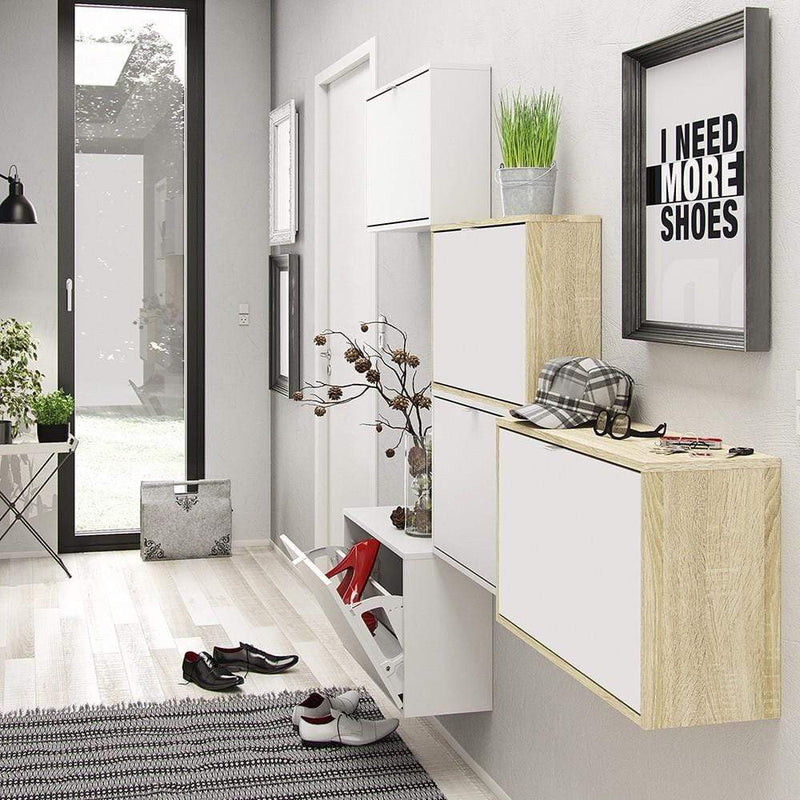 FTG Shoe Cabinet Shoe cabinet  with 4 tilting doors and 2 layers - White Bed Kings