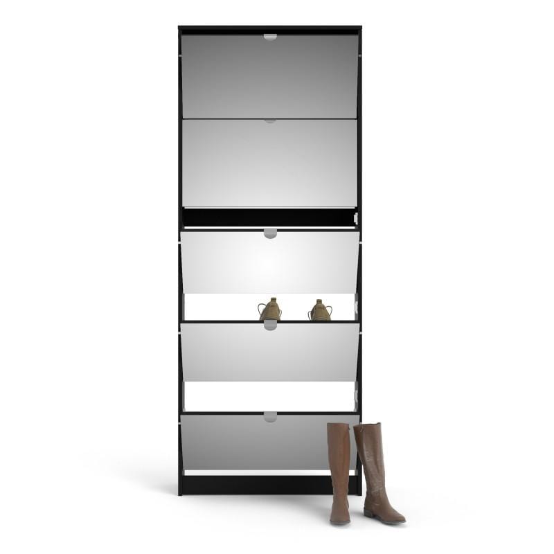 FTG Shoe Cabinet Shoes Shoe cabinet 5 Mirror tilting Doors in Black Bed Kings