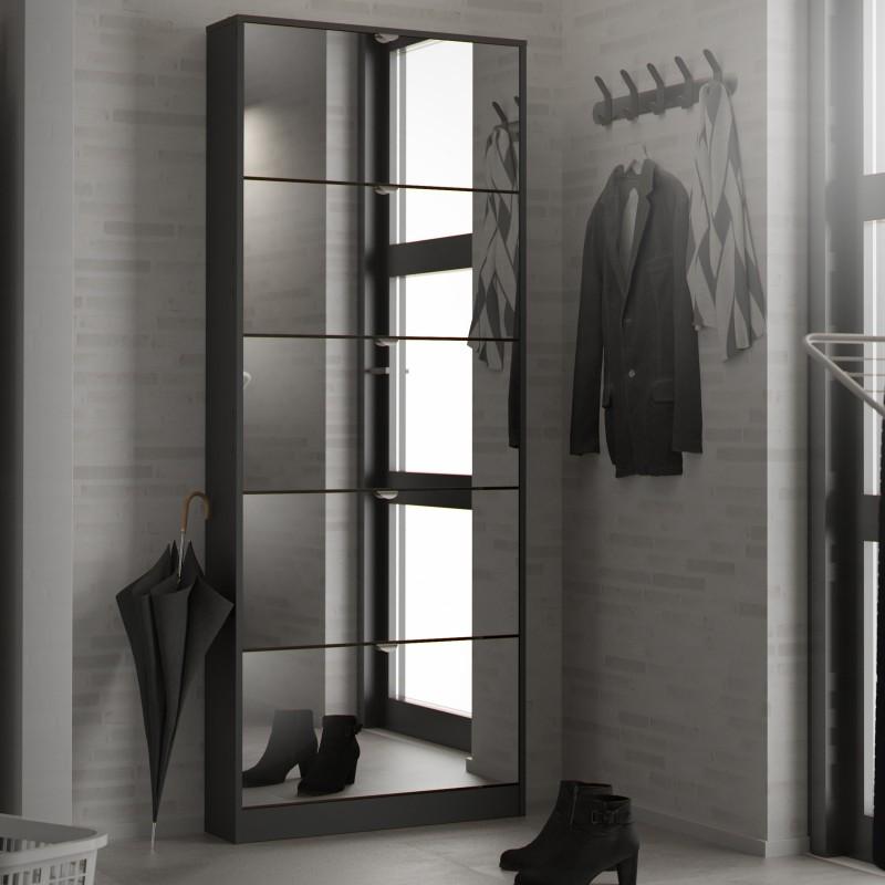 FTG Shoe Cabinet Shoes Shoe cabinet 5 Mirror tilting Doors in Black Bed Kings