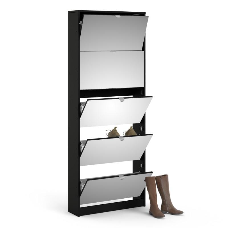 FTG Shoe Cabinet Shoes Shoe cabinet 5 Mirror tilting Doors in Black Bed Kings