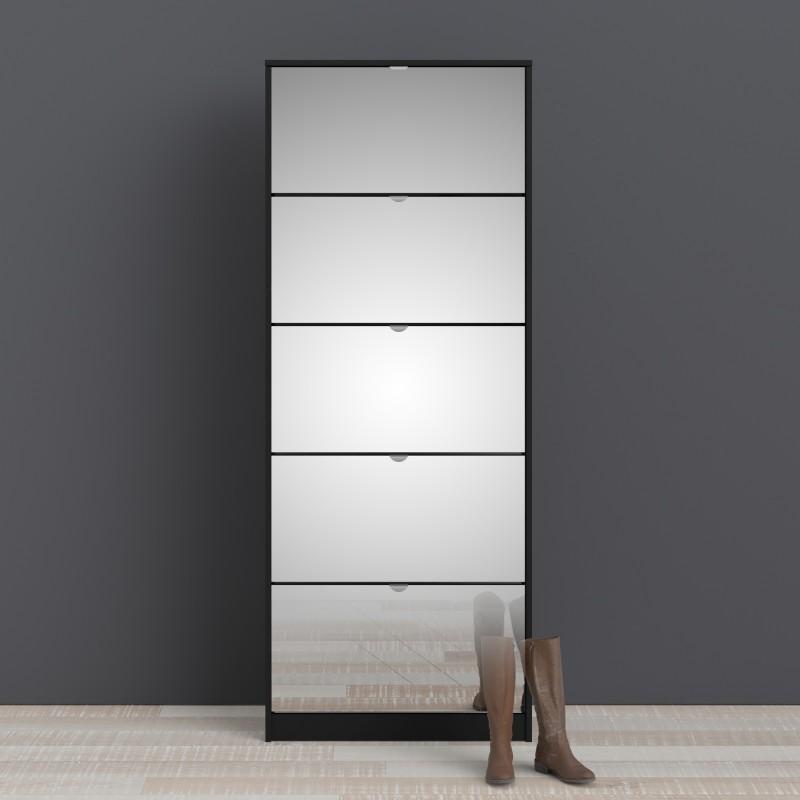 FTG Shoe Cabinet Shoes Shoe cabinet 5 Mirror tilting Doors in Black Bed Kings